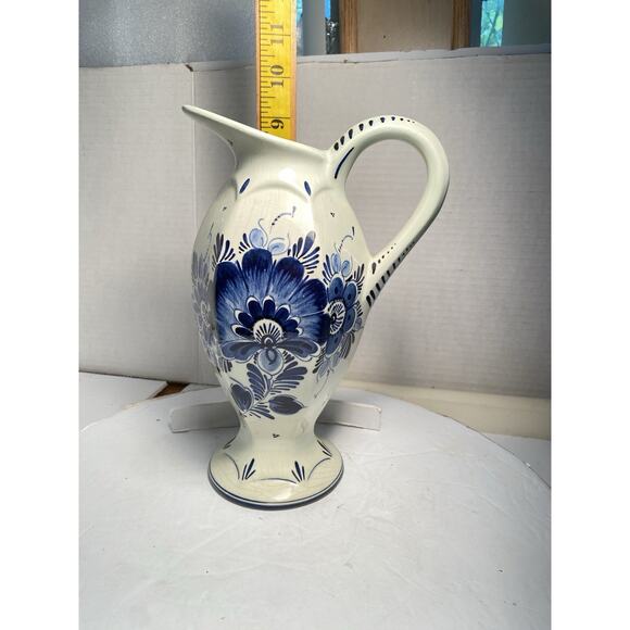 Vtg Delft Blue 9” Pitcher Made in Holland Blue White Floral Hand Painted H.6.16A - Picture 13 of 14